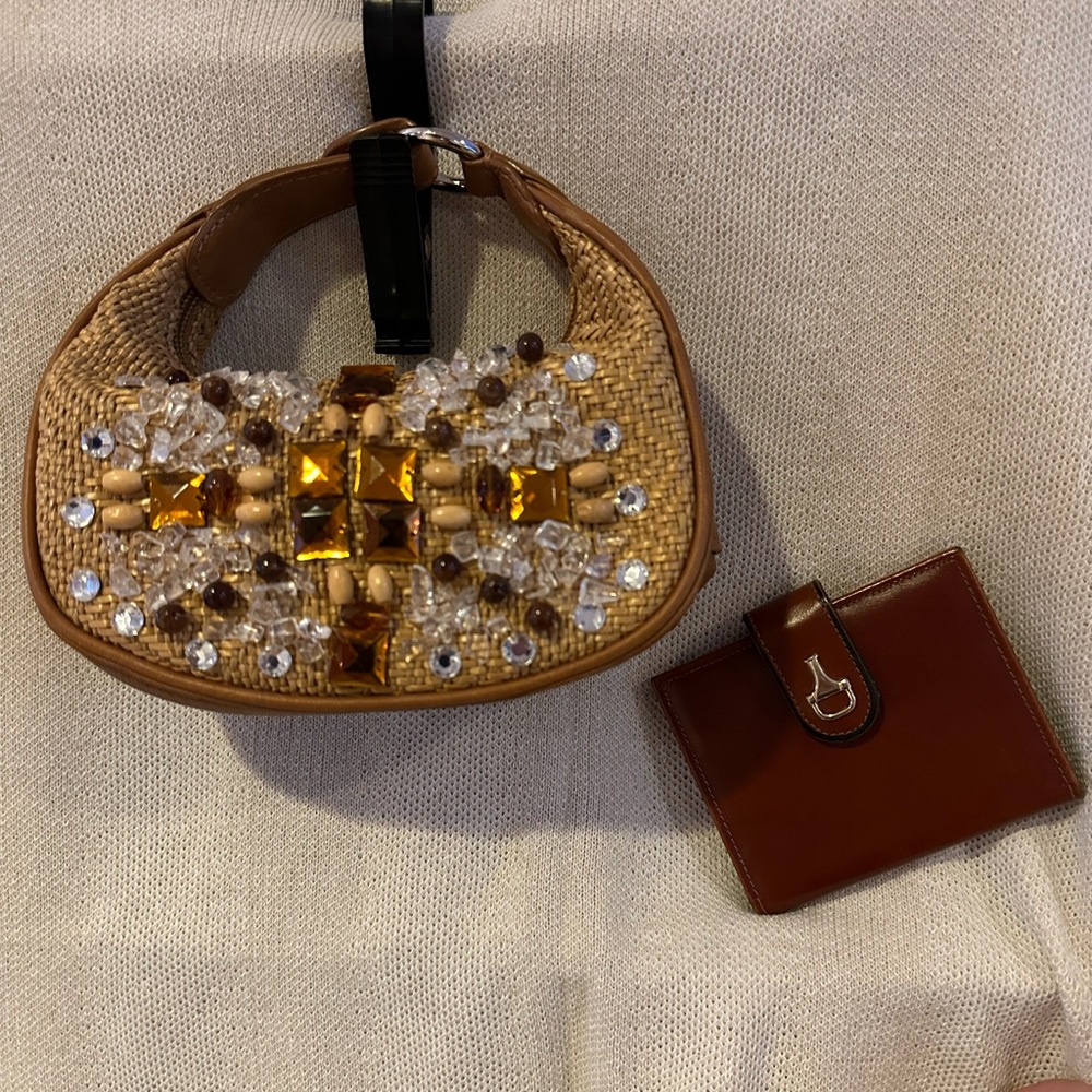 Cole Haan Gemstone Embellished Raffia Mini Bag RARE - Picture 7 of 7